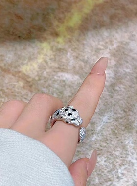 轻奢辉之翼珠宝925银镀金戒指高碳钻木佐绿美洲豹系列仿祖母绿