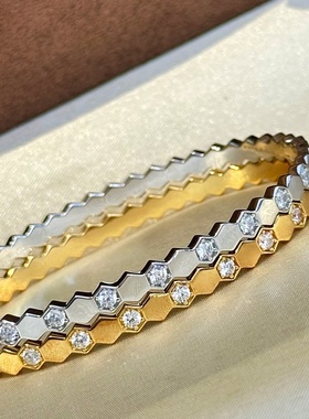 设计师s925纯银蜂巢半钻手镯cnc工艺叠戴百搭轻奢感轻奢时尚手镯