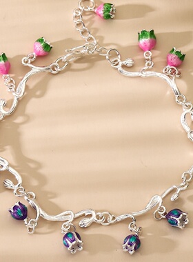 轻奢99足银花丝多铃兰花手链珐琅小众百搭手链爆款情人节礼物七夕