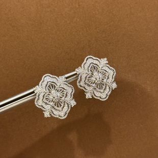 XBKS925纯银布契风四叶草歌剧院镂空花朵耳钉高级感复古法式ay同