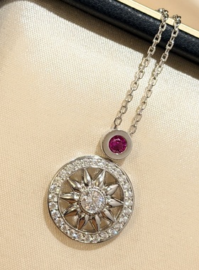 设计师s925纯银 粉钻罗盘项链圆圈轻奢精致感设计款复古八芒星