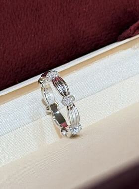S925纯银 辫子间钻戒指中古缎带花束钻戒复古风婚戒个性设计轻奢