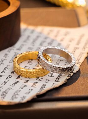 碎冰素圈冰碎金闭口镀金感戒指对戒足银男女闺蜜碎碎冰情侣999碎S