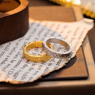 碎冰素圈冰碎金闭口镀金感戒指对戒足银男女闺蜜碎碎冰情侣999碎S