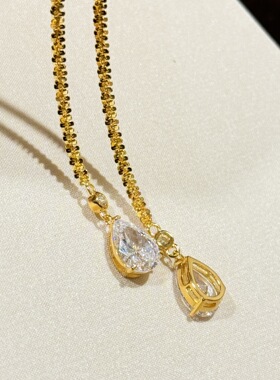 设计师纯银s925满天星双水滴钻项链毛衣链腰带多戴自由打结轻奢