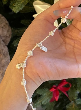 纯银手链 新款纯银925碎银子莲花福袋银手串调节银手饰送闺蜜