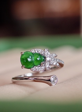 天然a货翡翠葫芦戒指s925纯银翡翠饰品电商源头爆款