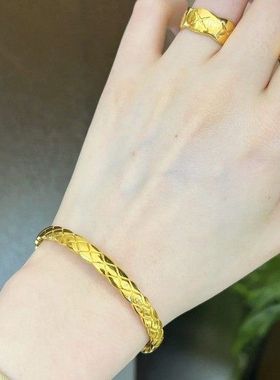 鑫葆康风纹手镯冷淡99足银时尚菱格光面镀金闭口手镯小爆款