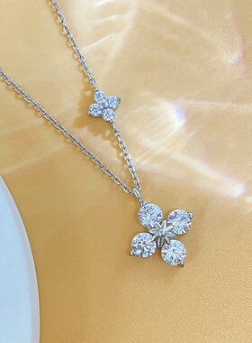 轻奢S925纯银项链女莫桑锆石四叶草吊坠链锁骨链百搭简约跨境电商