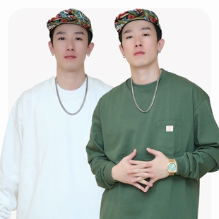 t恤 school简约加兜口袋重磅加厚长袖 bboy嘻哈大码 popping宽松old