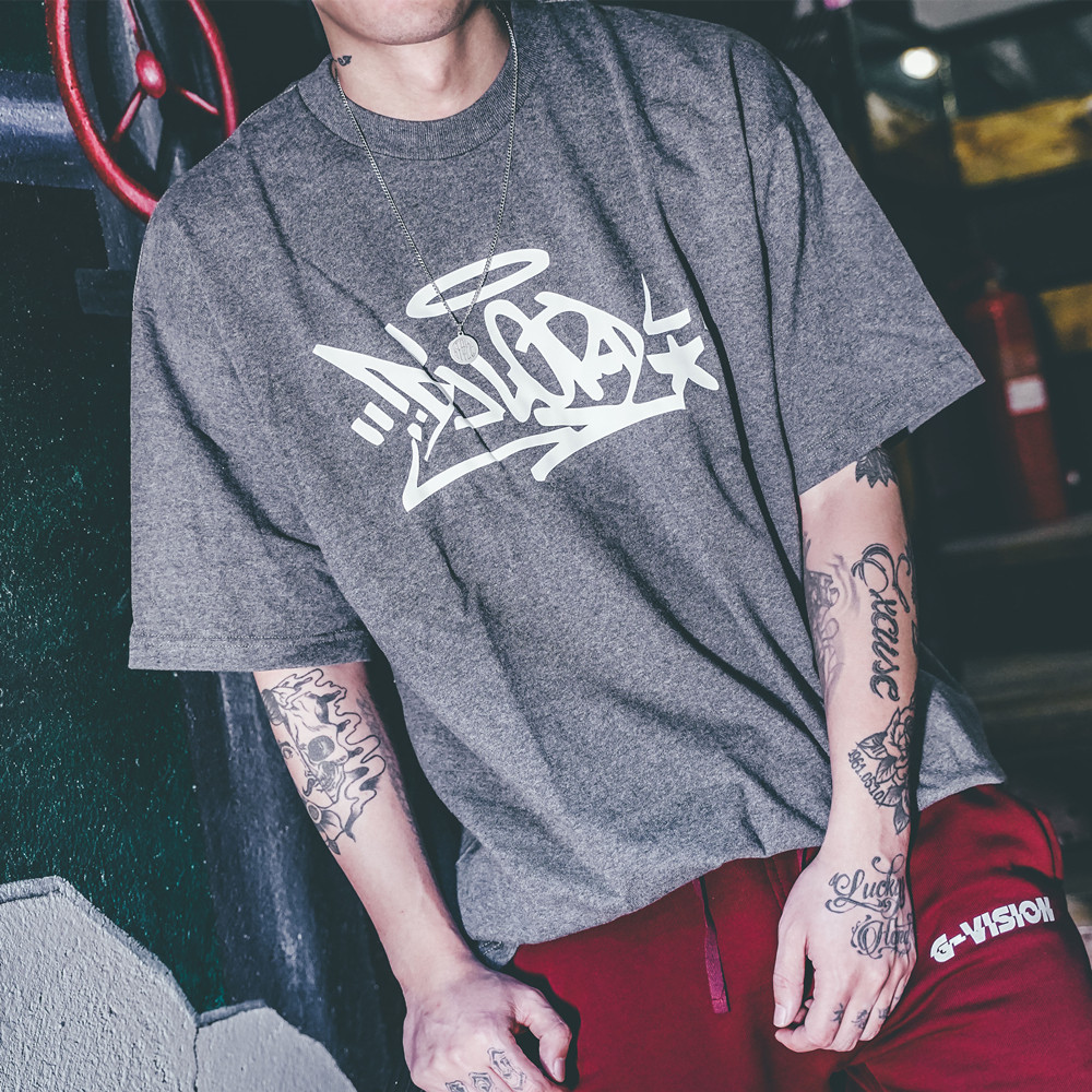 hiphop宽松bboy说唱old school重磅poppin滑板街舞小领口短袖t恤