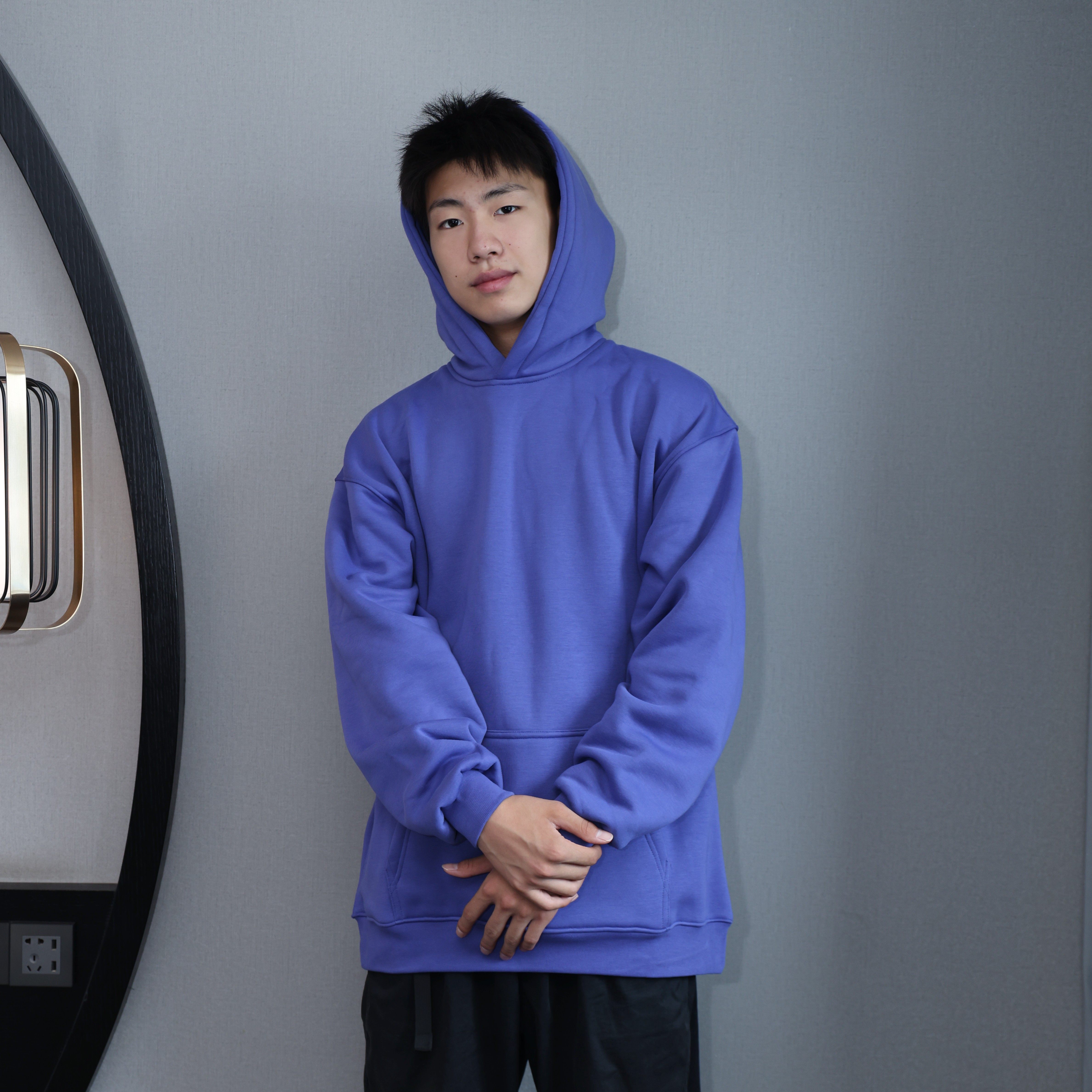 bboy嘻哈加厚美式套头帽衫hiphop说唱美式重磅纯色西海岸连帽卫衣