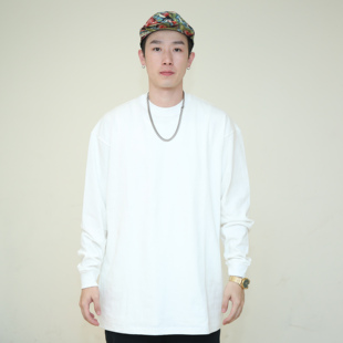 bboy宽松美式 old school小领重磅纯色打底长袖 t恤 西海岸匪帮长袖