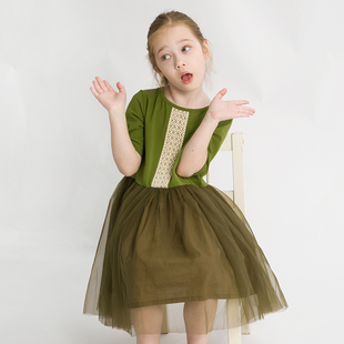 雅童小铺童装女童中袖连衣裙2024夏装儿童复古网纱裙子中大童裙