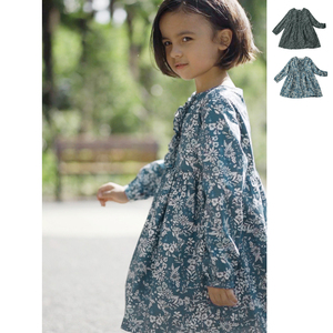 雅童小铺童装女童连衣裙 普兰白花春秋新款全棉儿童碎花连衣裙