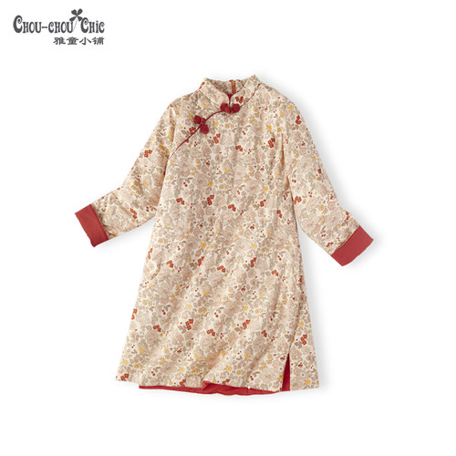 女童夹棉旗袍裙新中式国风冬季