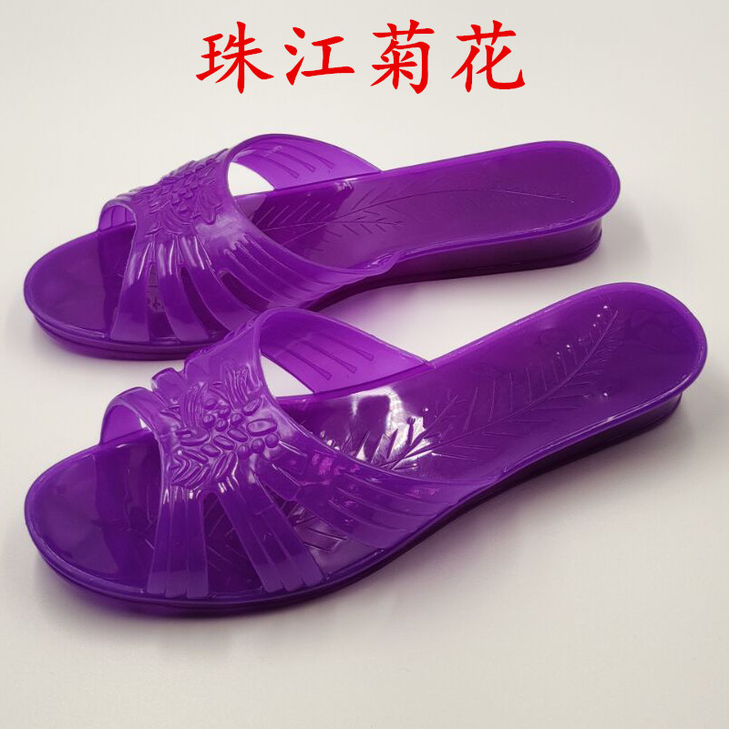 珠江菊花塑胶水晶凉拖鞋