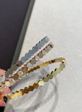 明星同款蜂巢手镯女玫瑰金18K金轻奢波浪菱形几何蜂窝手环叠戴