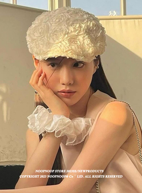 韩国ins博主同款复古玫瑰花前进帽awesomeneeds贝雷帽小众画家帽