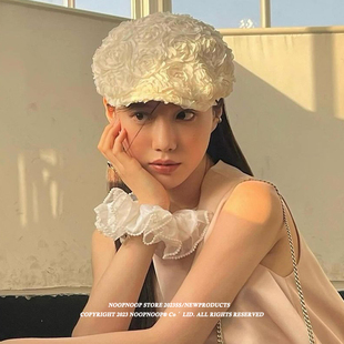 韩国ins博主同款复古玫瑰花前进帽awesomeneeds贝雷帽小众画家帽