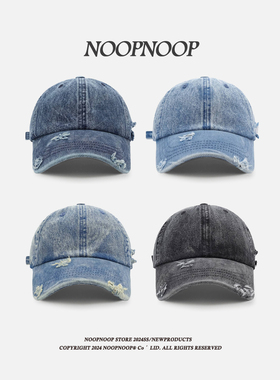 美式复古破洞水洗牛仔布棒球帽男大头围韩版网红时尚鸭舌帽女