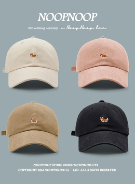 高品质柯基小狗刺绣棒球帽子女春夏简约百搭卡通软顶鸭舌帽情侣