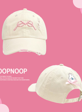 夏季遮阳大头围百搭鸭舌帽韩版ins粉色蝴蝶结刺绣棒球帽子女