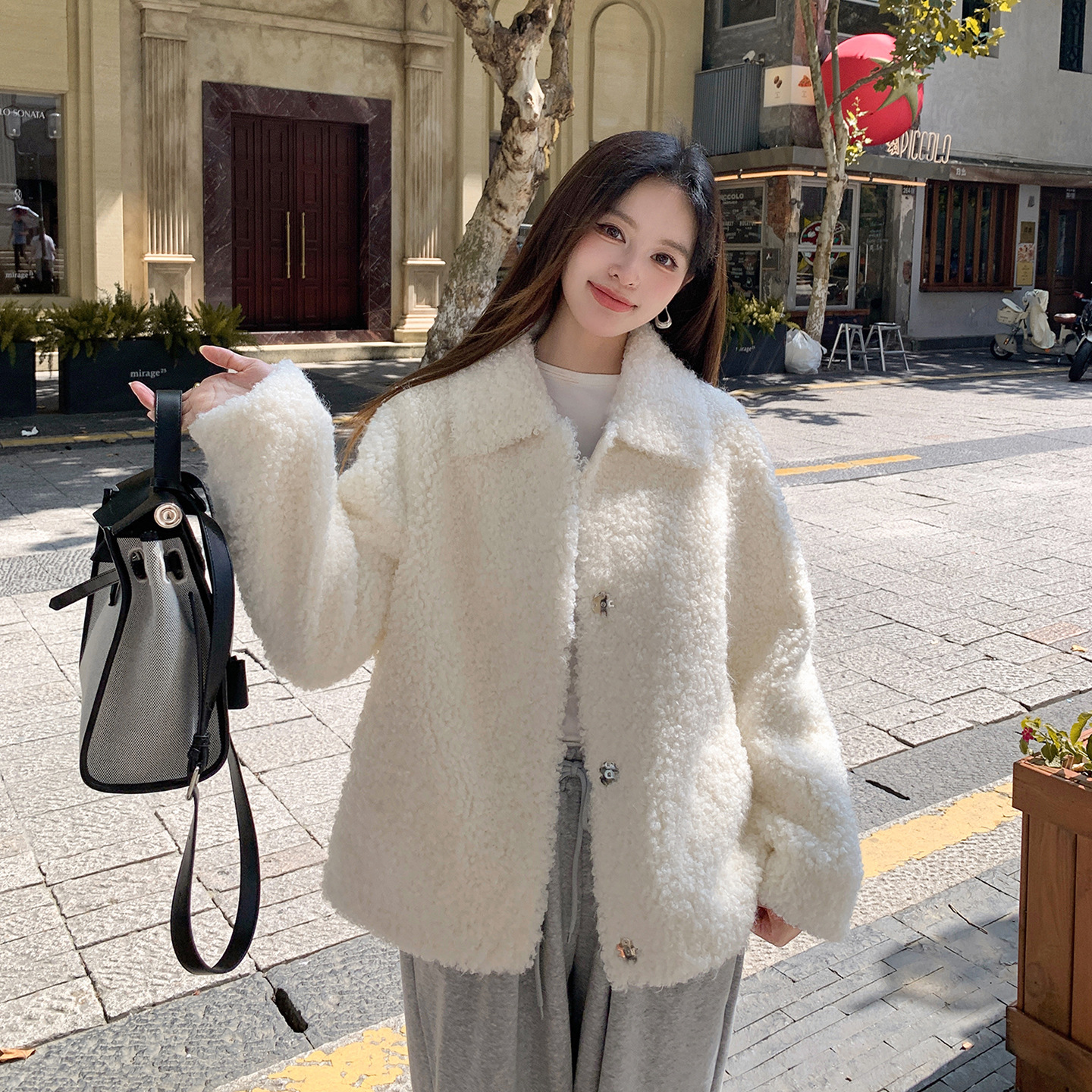 羊剪绒大衣女皮毛一体皮草外套冬