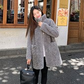 2025冬新款 全羊毛羊剪绒大衣皮毛一体中长款 百搭羊羔毛皮草外套女