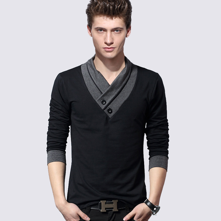 男士大码t恤立领Men's standing collar long sleeved T-shirt