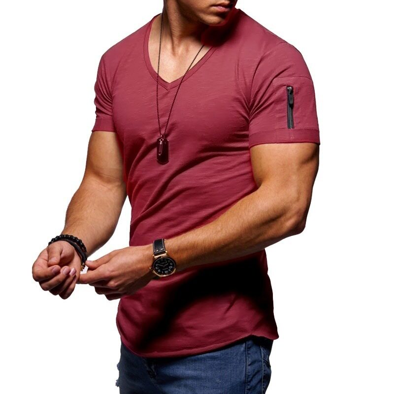 Men's T-shirt V-neck solid color short sleeve thumbnail 5