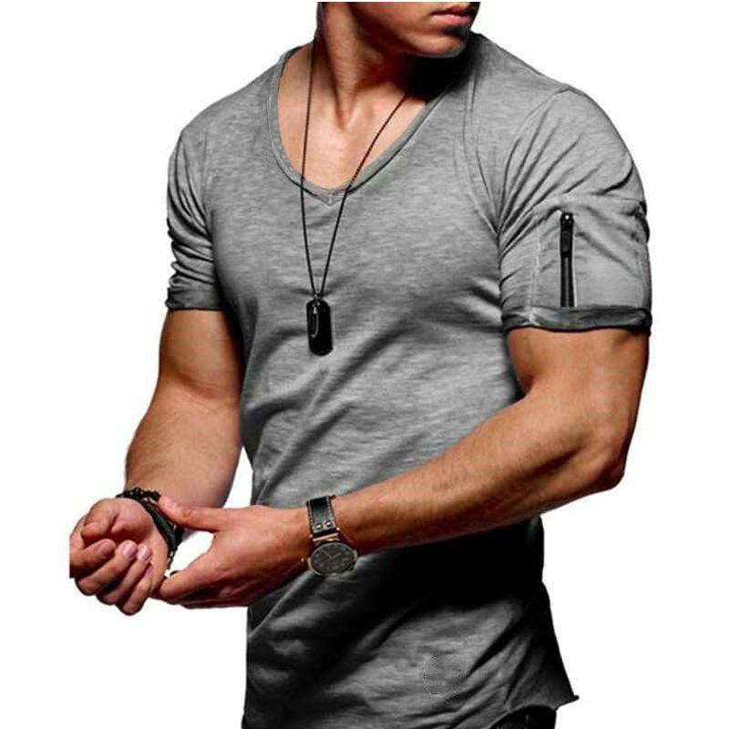 Men's T-shirt V-neck solid color short sleeve thumbnail 7