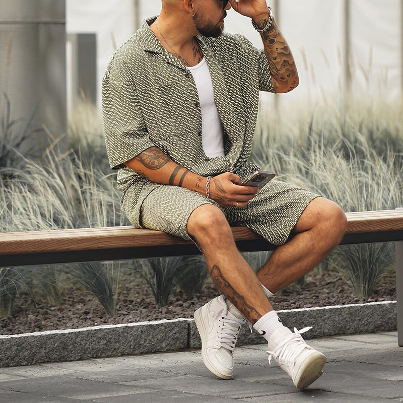 Men's casual shirt set 夏季男式波西米亚运动休闲时尚衬衫套装