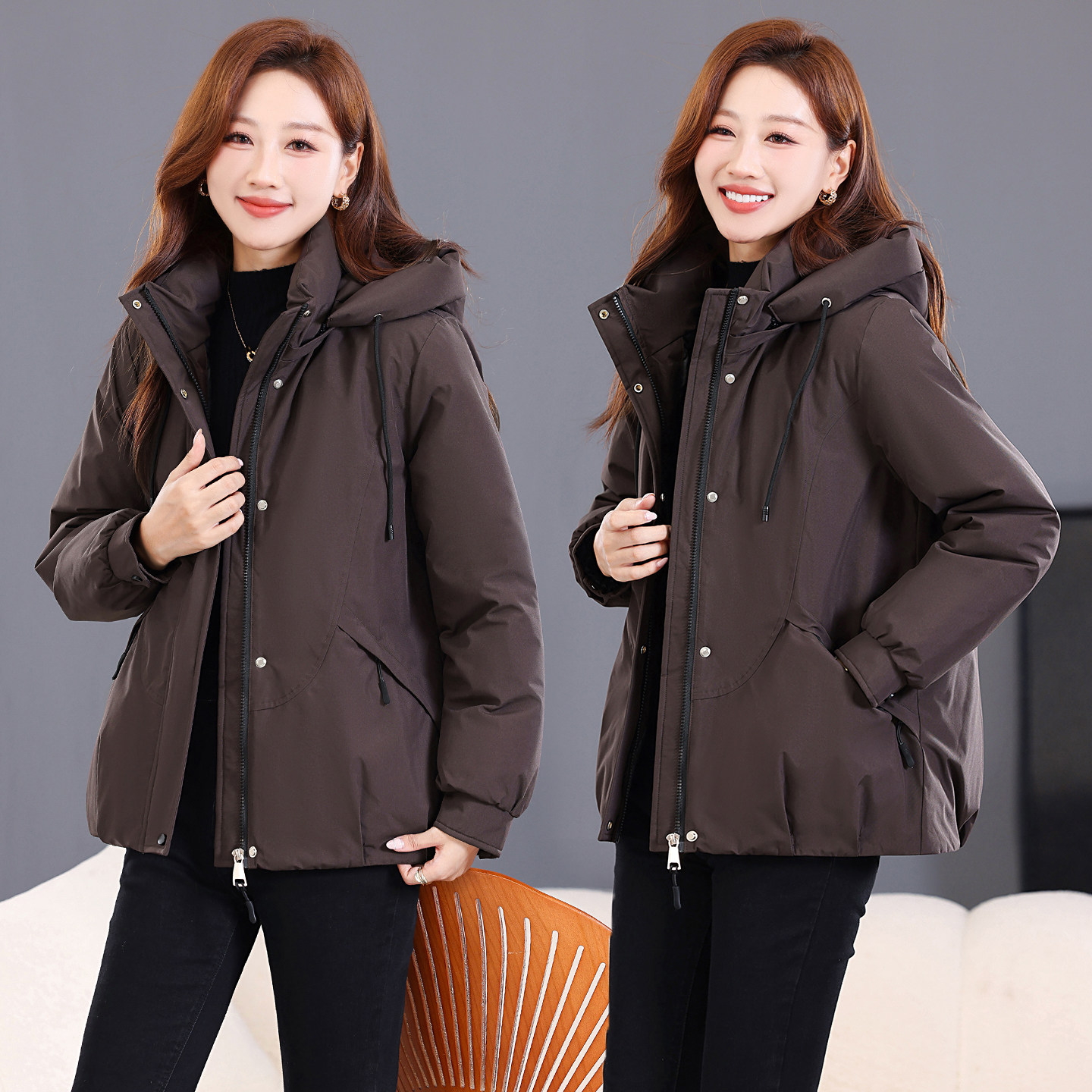 冬季连帽加厚保暖大码女棉服