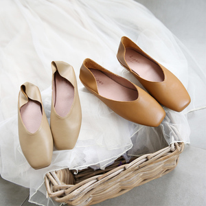 青衣自制2019新款森女平底方头浅口单鞋奶奶鞋复古半拖懒人鞋0911