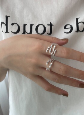 简约线条交叉戒子女感冷淡风网红S925银开口指环嘻哈食指戒潮