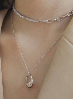 日韩S925银个性锁扣项链女复古时尚简约不规则锁骨链嘻哈毛衣链潮