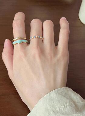 滴釉云朵戒指女简约时尚清新小众S925银开口指环叠戴食指戒潮