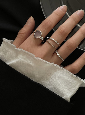 韩版S925银个性不规则花苞戒指女复古时尚玛瑙藤蔓开口指环食指戒