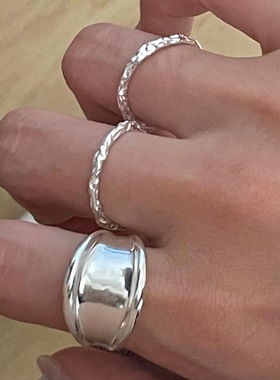 褶皱肌理戒指女几何不规则S925银个性开口指环ins小众设计食指戒