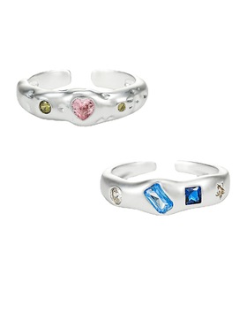 ins日韩粉爱心锆石戒指女简约气质百搭S925银开口食指戒小众指环