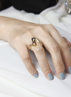 简约S925银波浪戒指女复古时尚冷淡风开口指环V型韩版食指戒潮