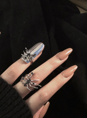 暗黑蛛芒戒指女复古时尚个性S925银甲片开口指环嘻哈蜘蛛食指戒潮
