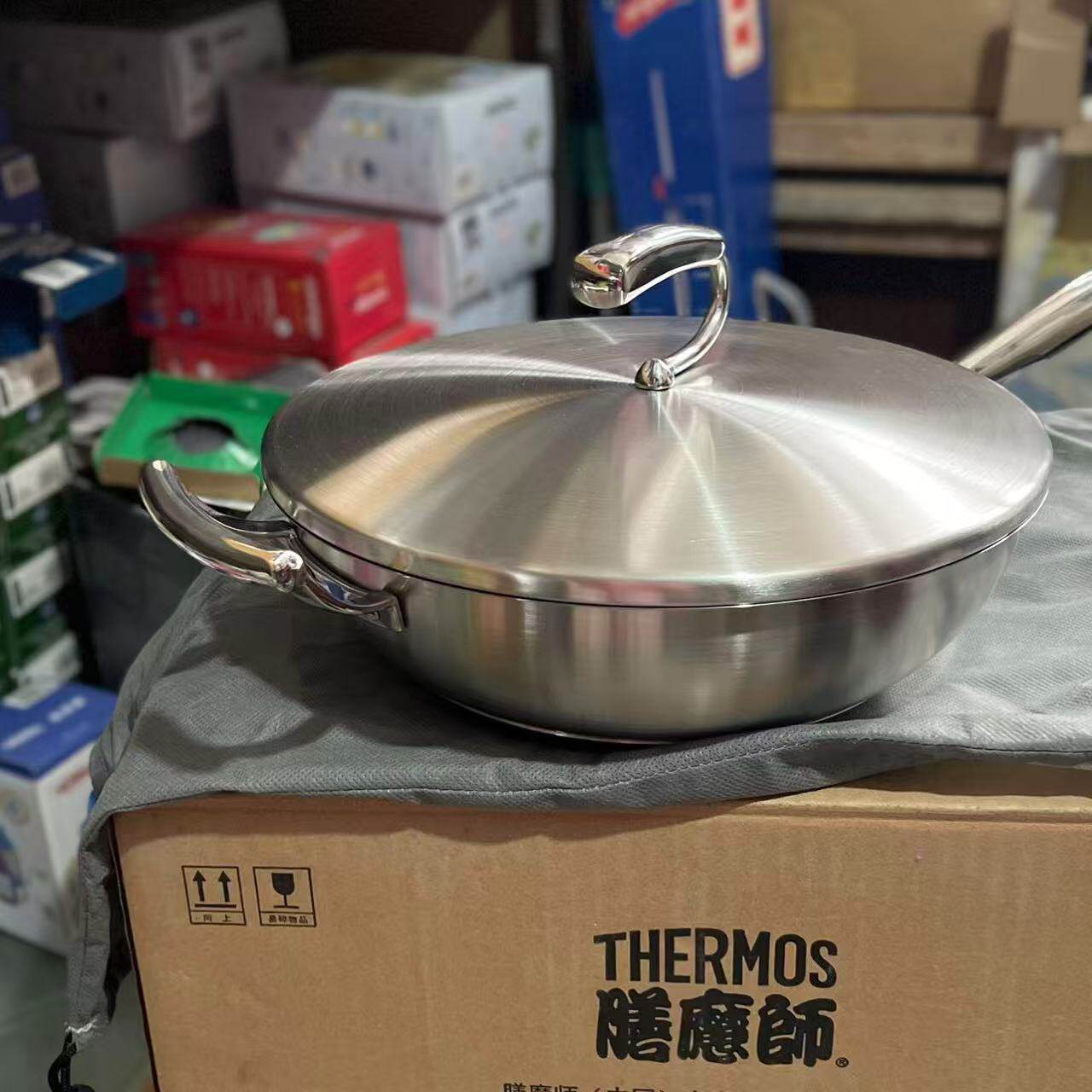 正品膳魔师18/10不锈钢炒锅双耳煎炒锅28cm家用炒菜锅汤锁K33-W28