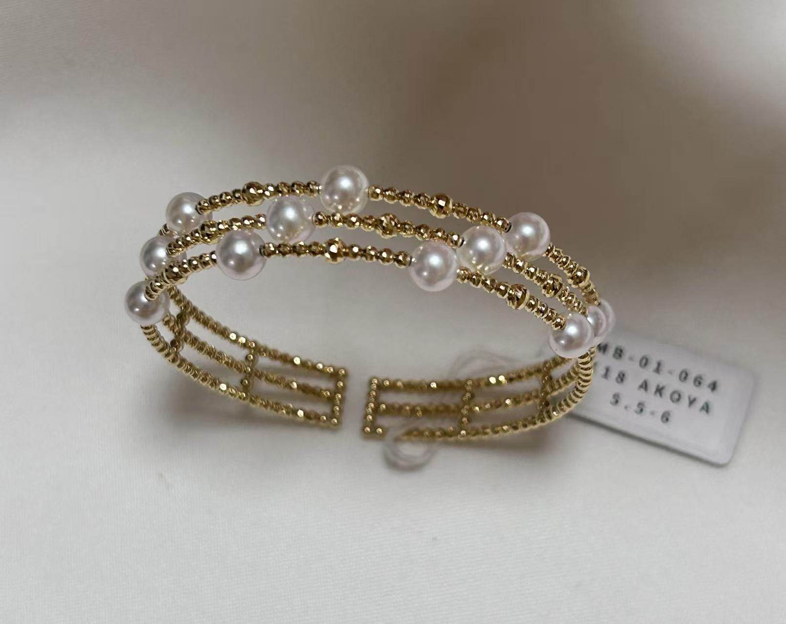 【日本直邮】akoya海水珍珠18k金手镯多层3圈开口手链宽版,珠宝/钻石/翡翠,手饰,淘宝优惠券,粉丝福利购,淘宝优惠卷