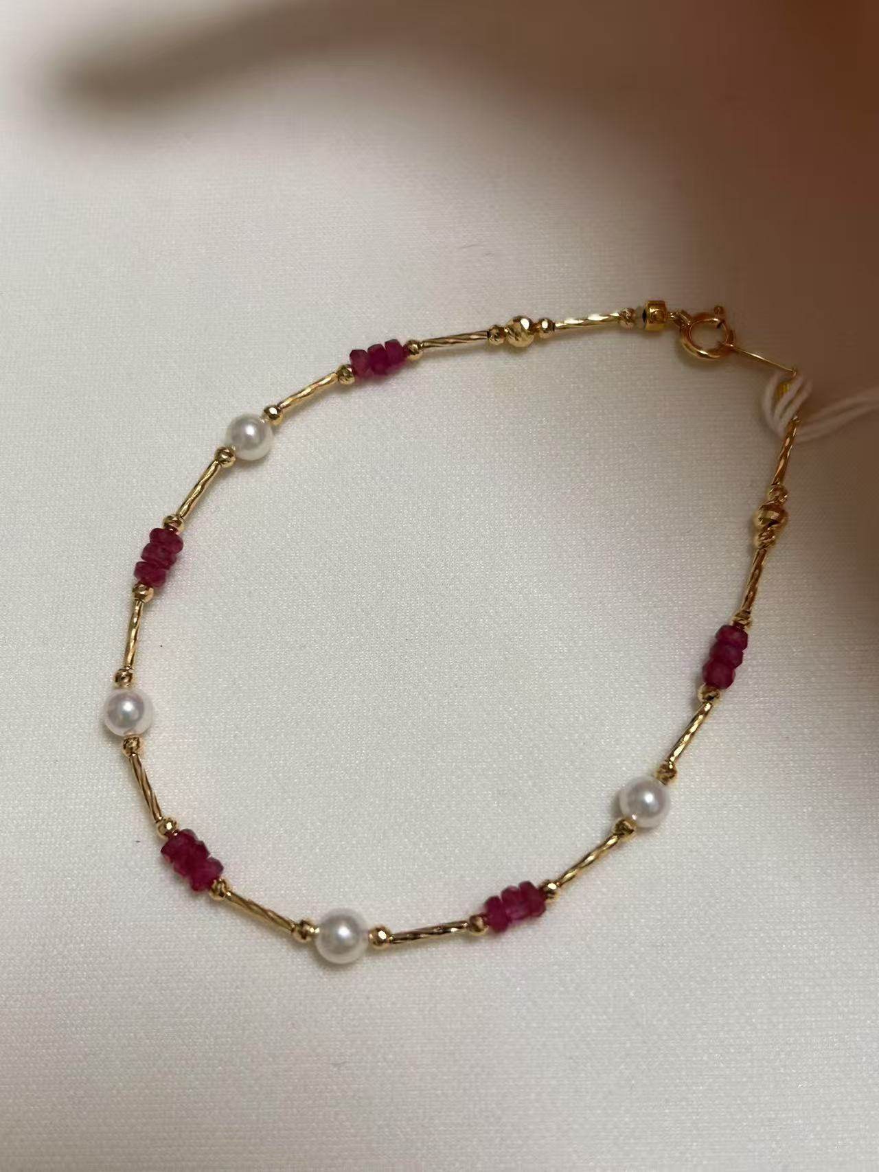 【日本直邮】akoya海水珍珠4-4.5mm天然红宝石18k金手链小清新,珠宝/钻石/翡翠,手饰,淘宝优惠券,粉丝福利购,淘宝优惠卷