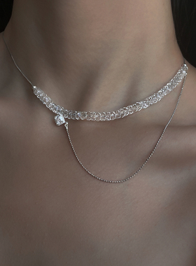 原创设计感白水晶多层流苏项链