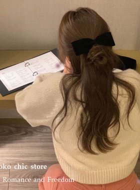 早秋~韩国进口简约黑色顶夹天鹅绒蝴蝶结发夹女2023新款后脑勺