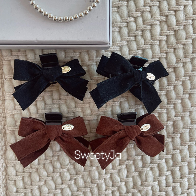 复古麂皮绒蝴蝶结小抓夹侧边夹