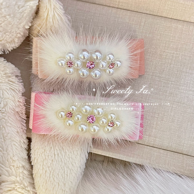 Dolly千金感貂毛蝴蝶结发夹胸针